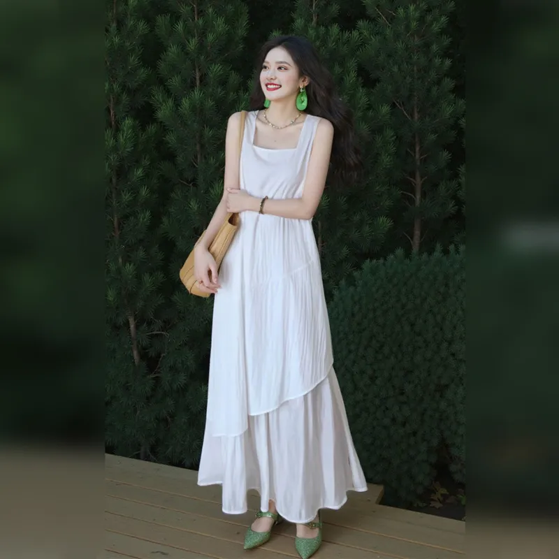 Wbwq Sleeveless Dresses Women's White-2