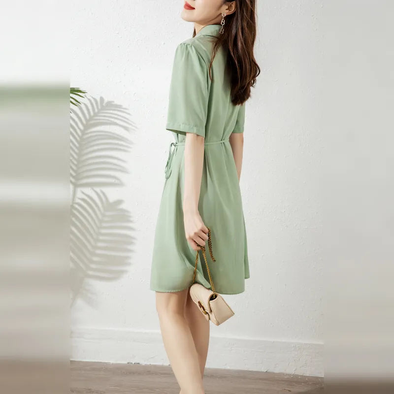 Wbwq Short Sleeved Dress Women's Vanilla Green-3
