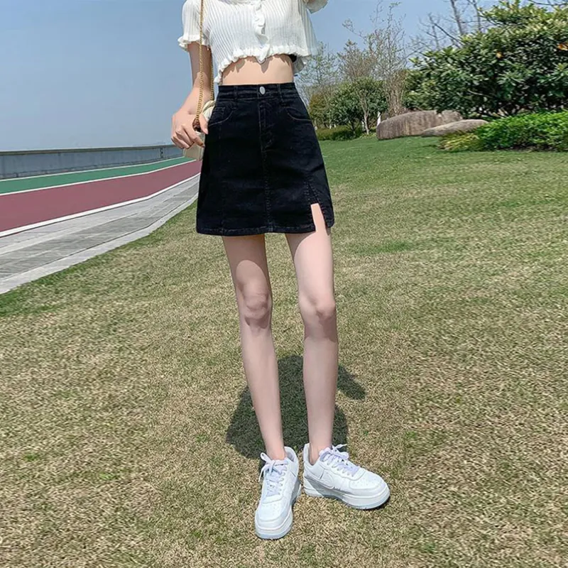 Wbwq Denim Short Skirts Women's Black-5