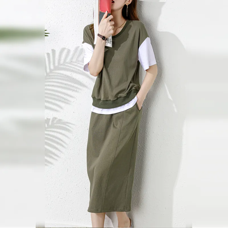 Wbwq Skirt Set Women's Army Green-2