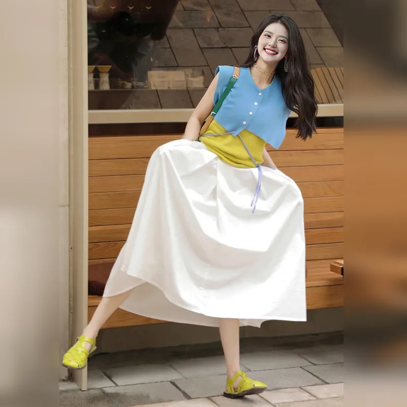 Wbwq Casual Long Skirts Women's White-5