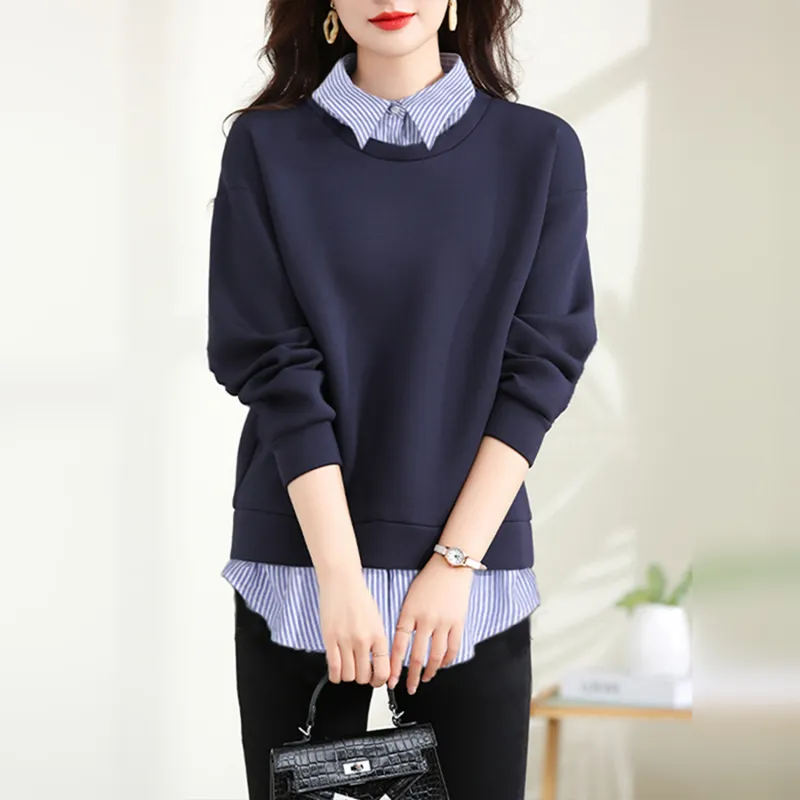 Wbwq Sweatshirt Women's Navy Blue Stripes-2