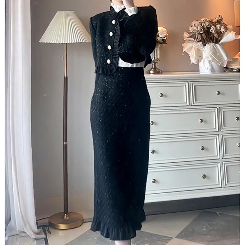 Wbwq Two Piece Skirt Sets Women's Black-4