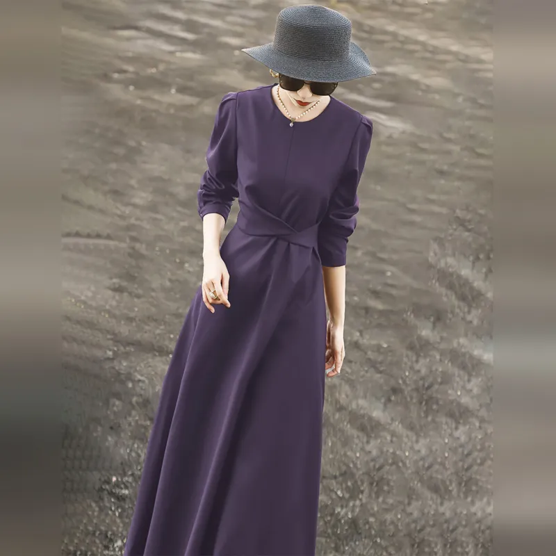 Wbwq Long Sleeved Dresses Women's Purple-8