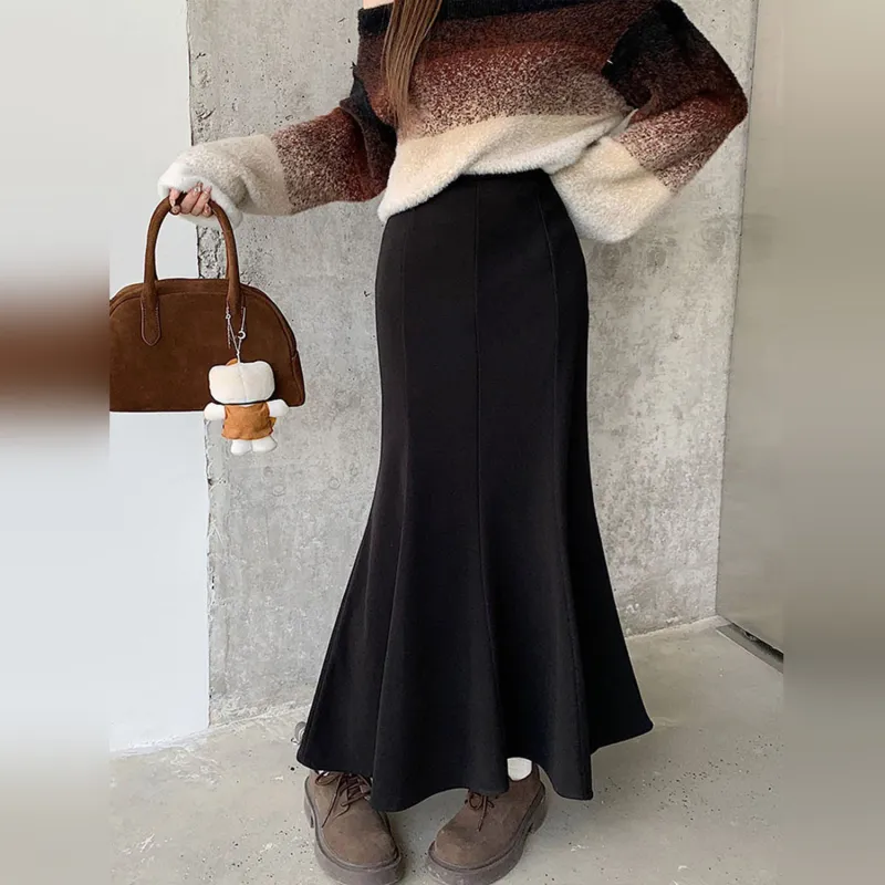Wbwq Casual Long Skirt Women's Black-4