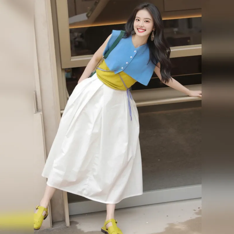 Wbwq Casual Long Skirts Women's White-4
