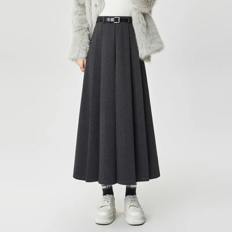 Wbwq Casual Long Skirt Women's Dark Gray-5