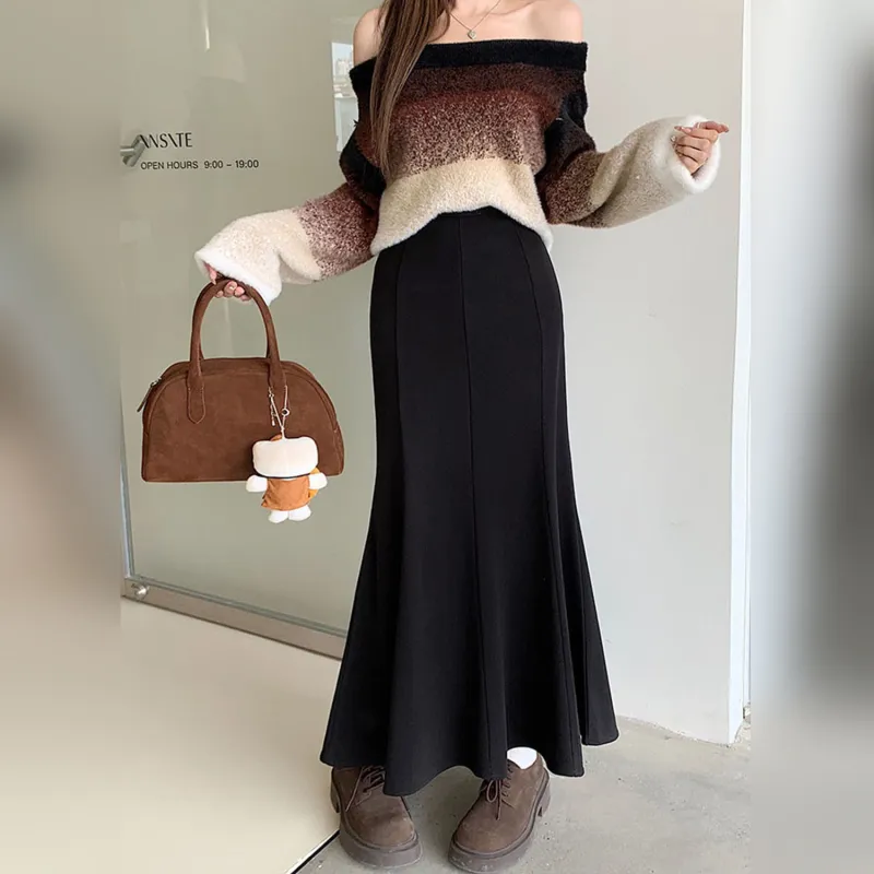 Wbwq Casual Long Skirt Women's Black-1