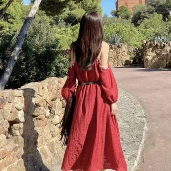 Wbwq Long Sleeved Dress Women's Maroon