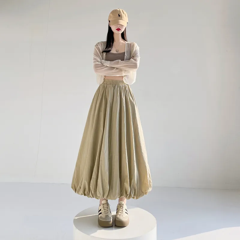 Wbwq Casual Long Skirt Women's Khaki-2