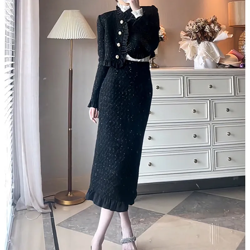 Wbwq Two Piece Skirt Sets Women's Black-5