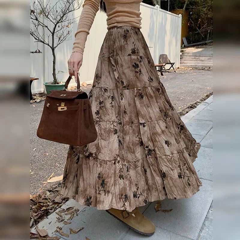 Wbwq Casual Long Skirt Women's Purple Floral-12