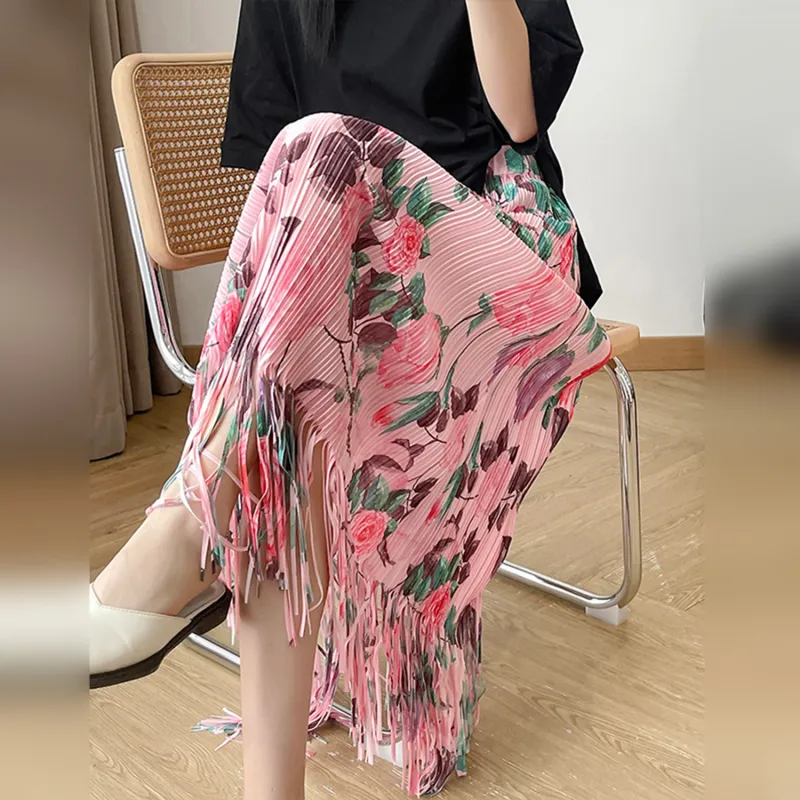 Wbwq Casual Long Skirt Women's Pink Floral-4