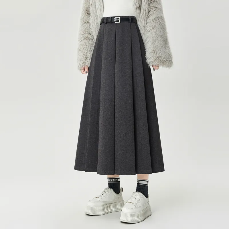 Wbwq Casual Long Skirt Women's Dark Gray-3