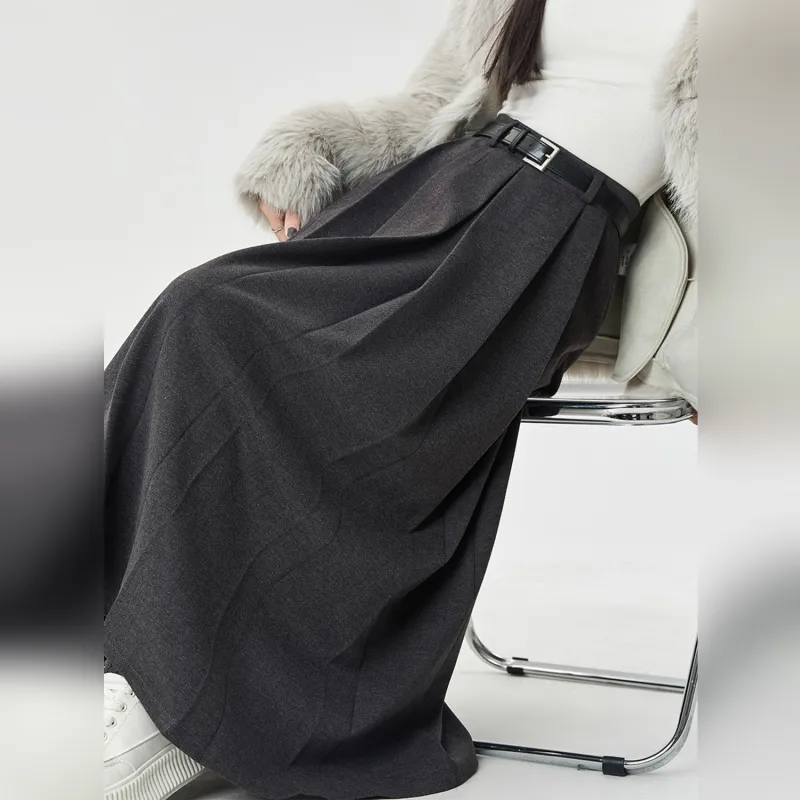 Wbwq Casual Long Skirt Women's Dark Gray-2