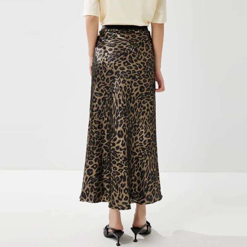 Wbwq Casual Long Skirt Women's Leopard Print-4