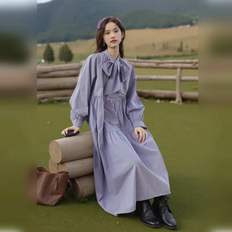 Wbwq Long Sleeved Dresses Women's Purple-4