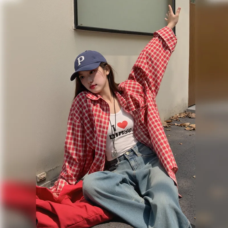 Wbwq Shirts Women's Red Plaid-3