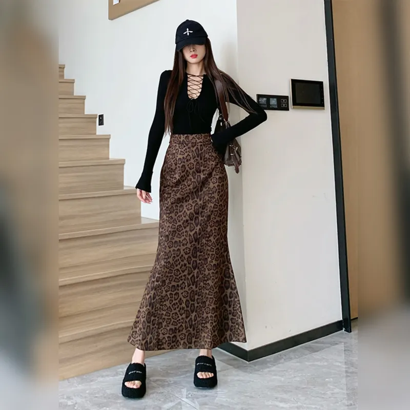 Wbwq Casual Long Skirts Women's Leopard Print-1