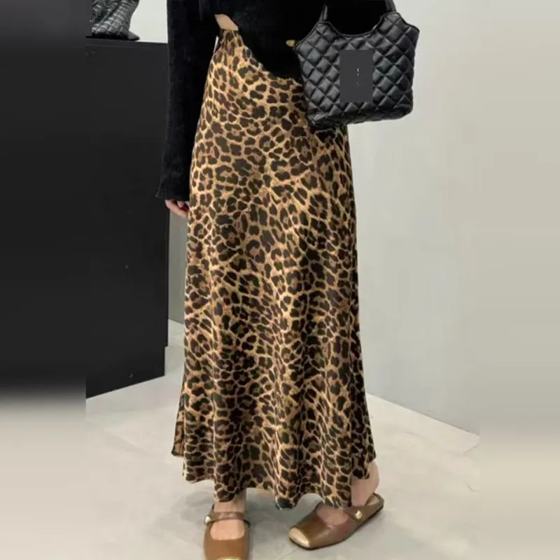 Wbwq Casual Long Skirt Women's Leopard Print-1