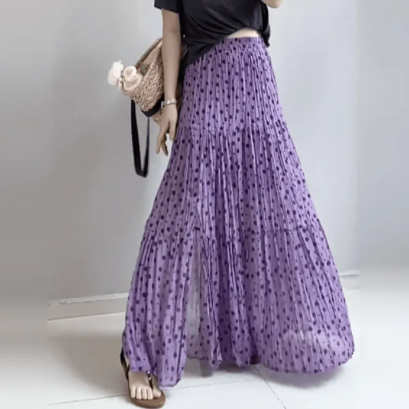 Wbwq Casual Long Skirt Women's Purple-3