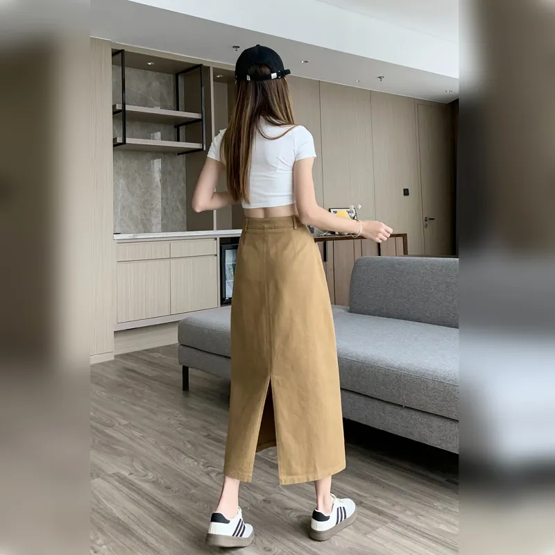 Wbwq Casual Long Skirt Women's Khaki-2