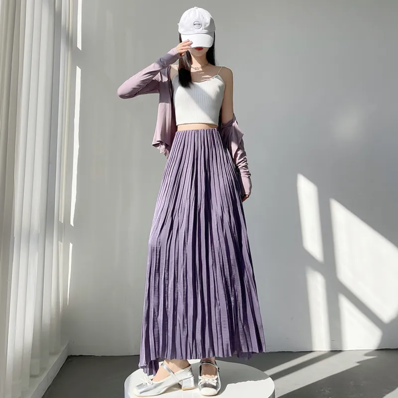 Wbwq Casual Long Skirt Women's Purple-3