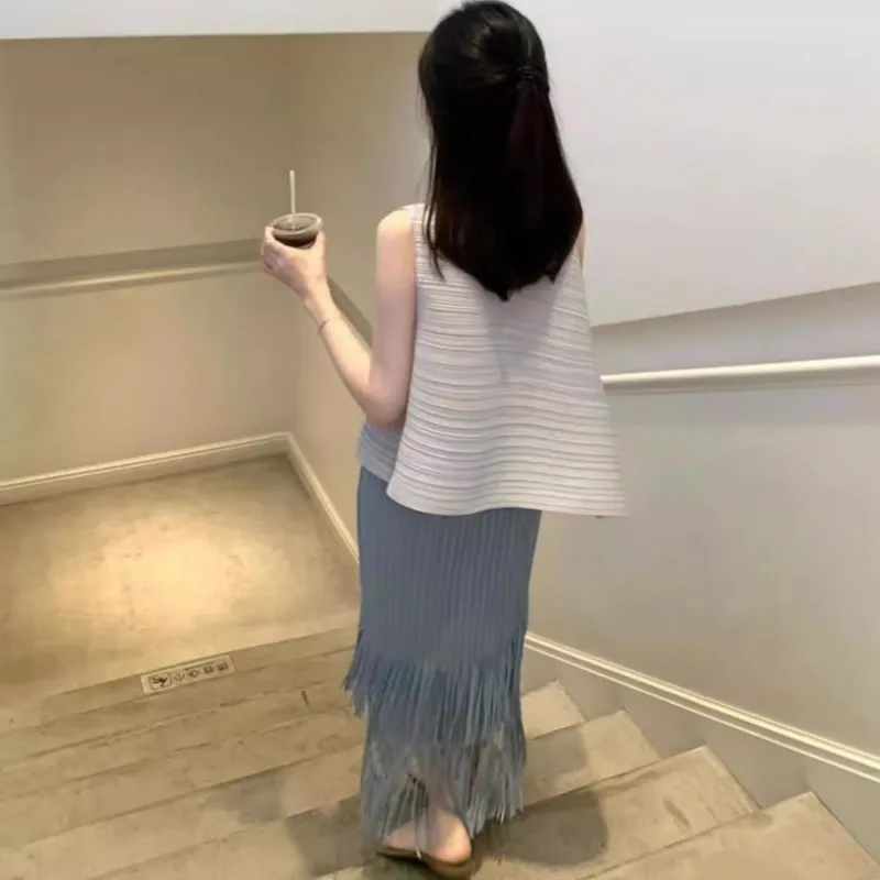 Wbwq Casual Long Skirt Women's Sky Blue-5