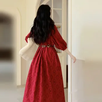 Wbwq Long Sleeved Dress Women's Maroon