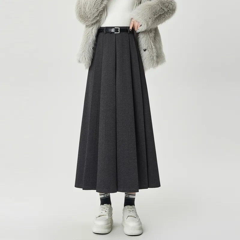 Wbwq Casual Long Skirt Women's Dark Gray-1