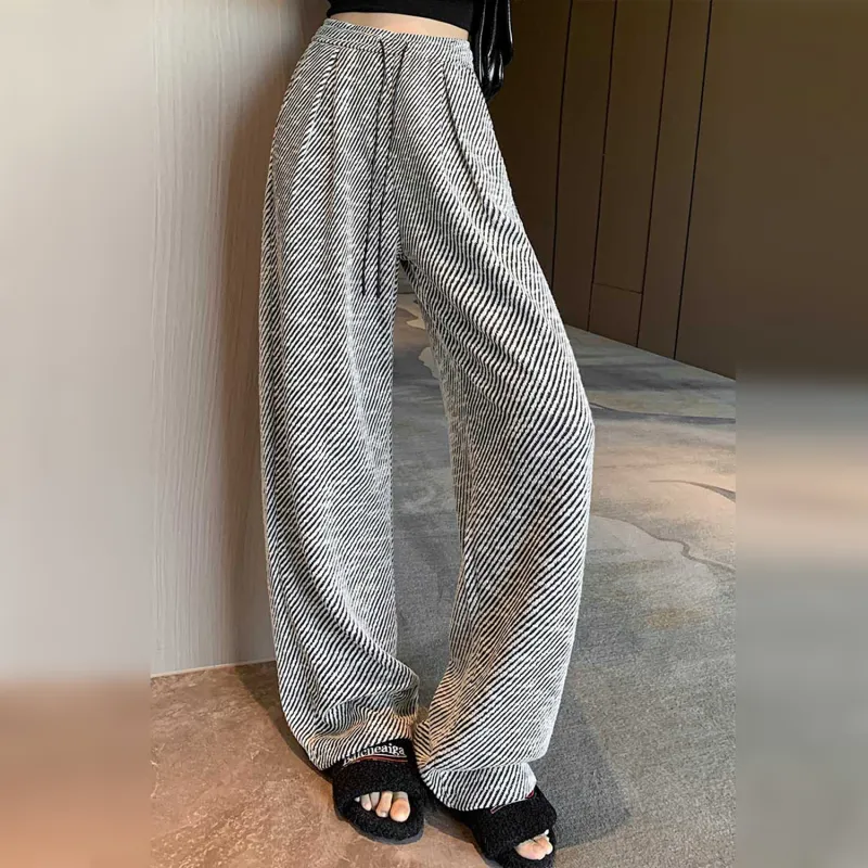 Wbwq Casual Pants Women's Diagonal Stripe Pattern-4