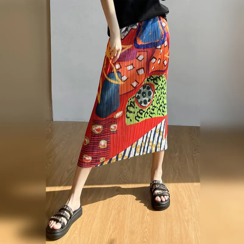Wbwq Casual Long Skirt Women's Red Floral-2
