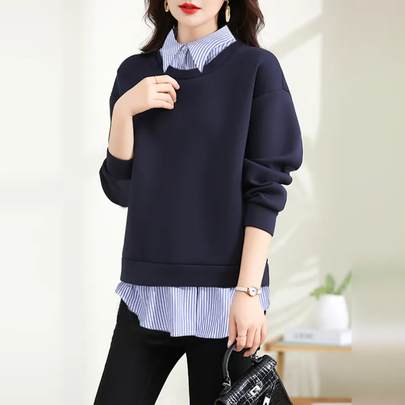 Wbwq Sweatshirt Women's Navy Blue Stripes-3