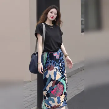Wbwq Casual Long Skirts Women's Graffiti Floral