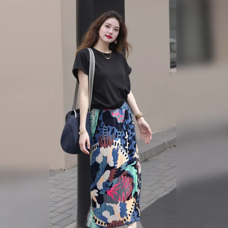 Wbwq Casual Long Skirts Women's Graffiti Floral-0