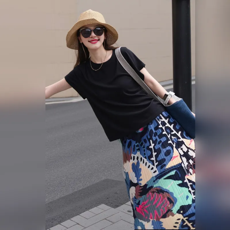 Wbwq Casual Long Skirts Women's Graffiti Floral-2