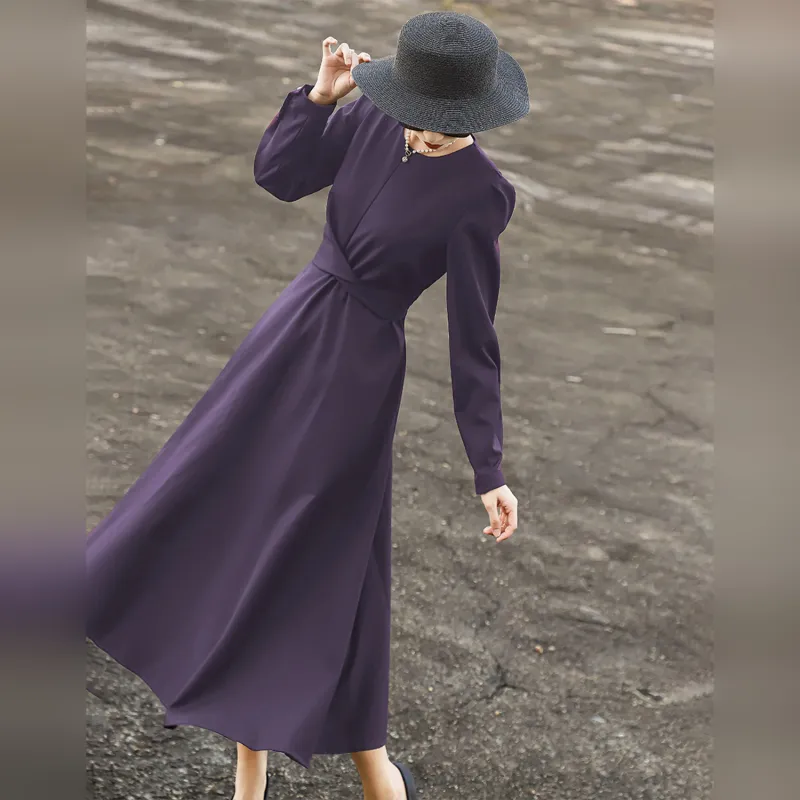 Wbwq Long Sleeved Dresses Women's Purple-6