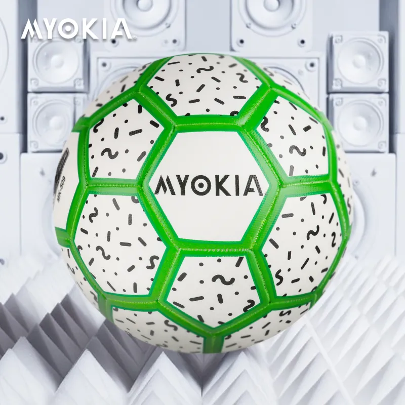 MYOKIA Size 5 Soccer PU Hand Stitched Soccer Ball Unisex White Green-3