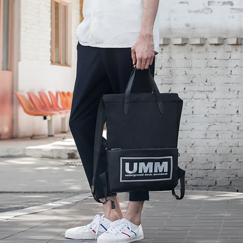 UMM Nylon Travel Backpack Portable Dual Use Backpack Medium Size Unisex Black-5