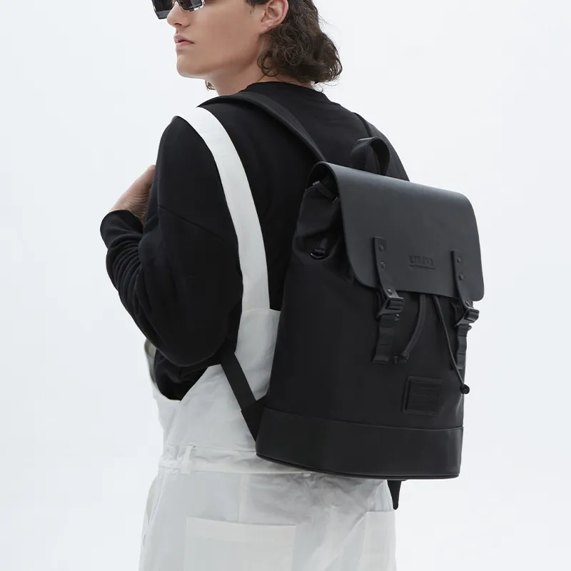 UMM Nylon Fabric Backpack Medium Size Unisex Black-5