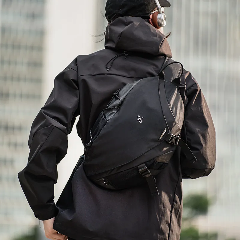 GYXX Nylon Sling Bag, Crossbody Bag Unisex Chasing Shadows Black/Night Ash Gray/Firefly Green-3