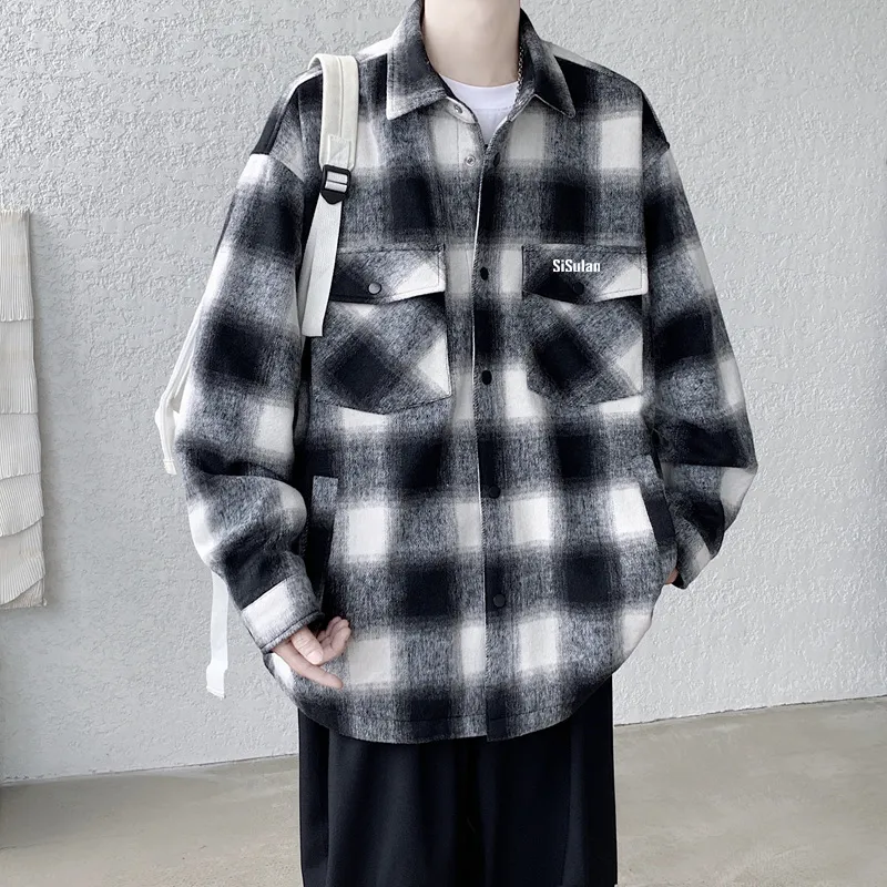 SISULAN Jackets Coats Unisex Black Plaid-2