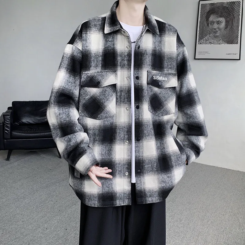 SISULAN Jackets Coats Unisex Black Plaid-5