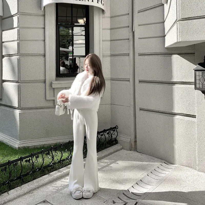 CHIWAWAMEME Casual Pants Women's Glutinous White-3