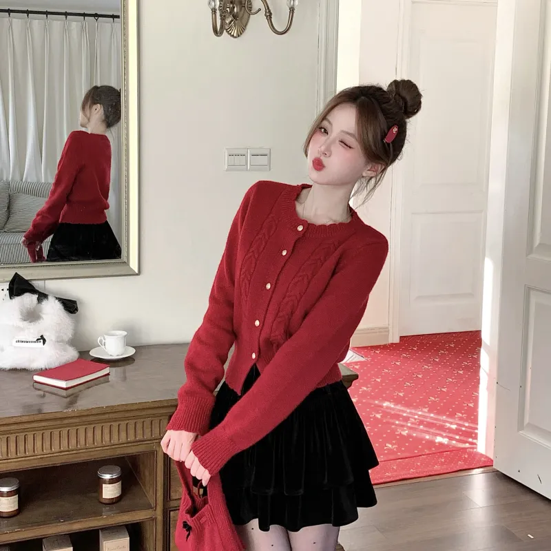 CHIWAWAMEME Knitwear Women's Cherry Red-3