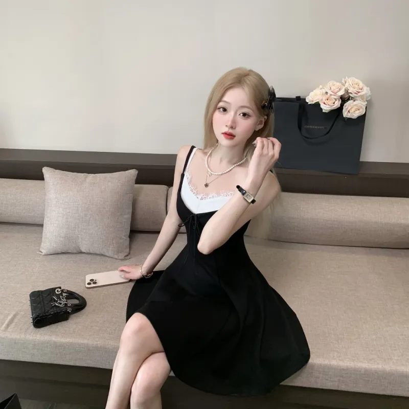 CHIWAWAMEME Slip Dresses Women's Doll & Black & White-3