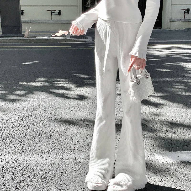 CHIWAWAMEME Casual Pants Women's Glutinous White-2