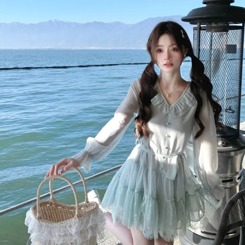 CHIWAWAMEME Long Sleeved Dresses Women's Sea Salt Mint-3