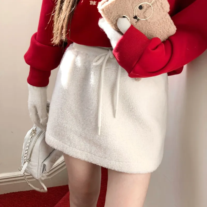 CHIWAWAMEME Casual Short Skirts Women's Cream Beige-2