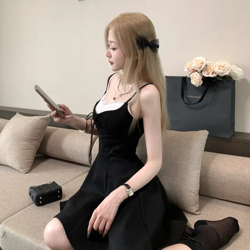 CHIWAWAMEME Slip Dresses Women's Doll & Black & White-2